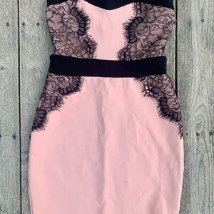 Charlotte Russe Pink and Black Sweetheart Bodycon Dress